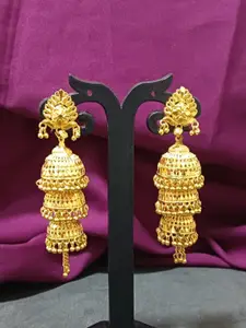Efulgenz Gold-Plated Contemporary Jhumkas Earrings