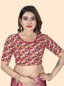 SHREEJI DESIGNER Women Printed Round Neck Slip-On Stretchable Saree Blouse