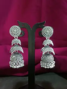 Efulgenz Rhodium-Plated Beaded Oxidized Jhumkas