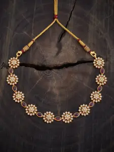 Kushal's Fashion Jewellery 92.5 Pure Silver Gold-Plated Stone Studded Temple Necklace