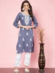 HERE&NOW Floral Embroidered Cotton Straight Kurta