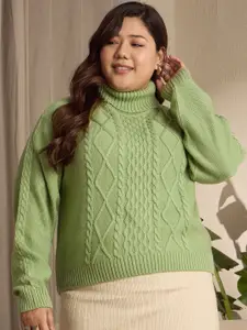 Berrylush Curve Women Cable Knit Self Design Pullover