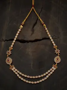 Kushal's Fashion Jewellery 92.5 Pure Silver Gold-Plated Stone Studded Temple Necklace