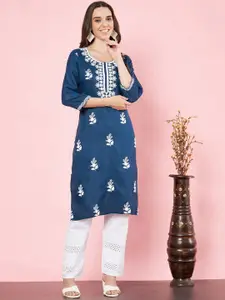 HERE&NOW Floral Embroidered Cotton Straight Kurta