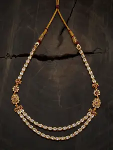 Kushal's Fashion Jewellery 92.5 Pure Silver Gold-Plated Stone Studded Temple Necklace