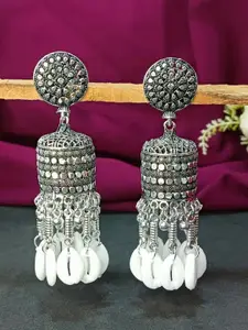 Efulgenz Rhodium-Plated Oxidised Contemporary Jhumkas