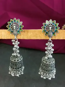 Efulgenz Rhodium-Plated Oxidised Contemporary Jhumkas