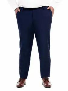 The Pant Project Men Eco Navy Slim Fit Plus-Size Wrinkle Resistant Formal Trousers with Stretchable Waistband