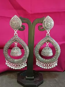 Efulgenz Rhodium Plated Contemporary Jhumka Earrings