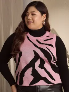 Berrylush Curve Women Plus Size Printed Crop Pullover Sweater