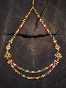 Kushal's Fashion Jewellery Embellished Bridal 92.5 Pure Silver Gold-Plated Temple Necklace