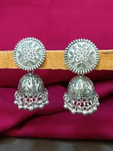 Efulgenz Rhodium-Plated Contemporary Jhumka Earrings