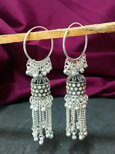 Efulgenz Rhodium-Plated Oxidised Contemporary Jhumkas