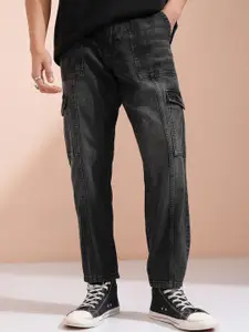 HIGHLANDER Men Cotton Mid-Rise Tapered Fit Light Fade Cargo Pocket Jeans