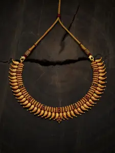 Kushal's Fashion Jewellery 92.5 Pure Silver Gold-Plated Temple Necklace