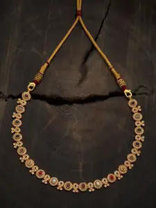 Kushal's Fashion Jewellery 92.5 Pure Silver Gold-Plated Stone Studded Temple Necklace