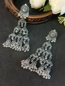 Efulgenz Rhodium Plated Contemporary Jhumkas Earrings