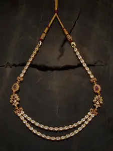 Kushal's Fashion Jewellery 92.5 Pure Silver Gold-Plated Stone Studded Temple Necklace