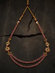 Kushal's Fashion Jewellery 92.5 Pure Silver Gold-Plated Stone Studded Temple Necklace