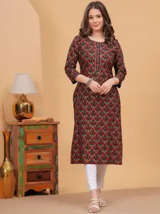 DRESSAR Floral Printed Gotta Patti Straight Kurta