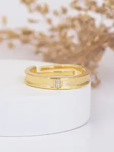 Ornate Jewels 925 Sterling Silver 18KT Gold -Plated AD-Studded Adjustable Finger Ring