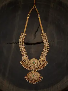 Kushal's Fashion Jewellery 92.5 Pure Silver Gold-Plated Stone Studded Temple Necklace