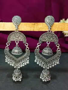 Efulgenz Rhodium-Plated Contemporary Jhumkas Earrings