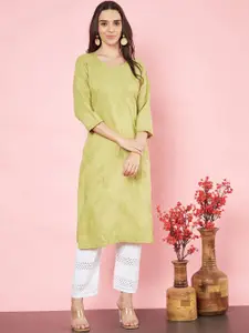 HERE&NOW Floral Embroidered Thread Work Cotton Straight Kurta