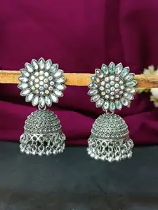 Efulgenz Rhodium-Plated Dome Shaped Crystals Oxidized Jhumkas