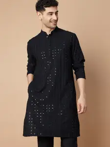 Melange by Lifestyle Geometric Embroidered Sequinned Mandarin Collar Straight Kurta