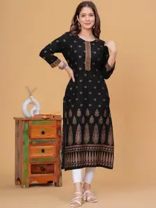 DRESSAR Floral Printed Gotta Patti Straight Kurta