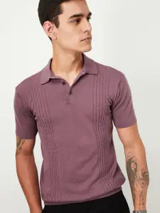 max Men Self Design Polo Collar Cotton T-shirt