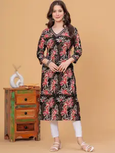 DRESSAR Floral Printed V-Neck Regular Straight Kurta