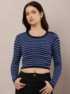 NoBarr Women Striped Cotton Crop Pullover