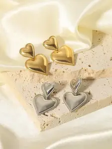 MEENAZ Set Of 2 Contemporary Gold-Plated Drop Earrings