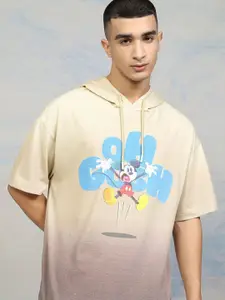 HIGHLANDER Men Mickey Mouse Printed Hooded Drop Shoulder Sleeves Tshirt
