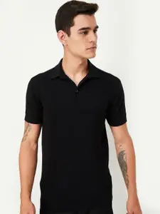 max Men Solid Polo Collar Cotton T-shirt