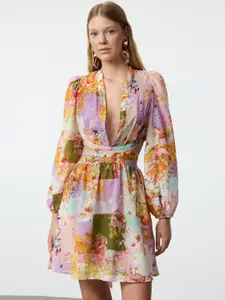 Trendyol Floral Print Puff Sleeve Fit & Flare Dress