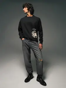 Flying Machine Graphic Printed Round Neck Long Sleeves Pure Cotton Relaxed Fit Sweatshirt