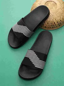 KAPYANSH Men Striped Rubber Sliders