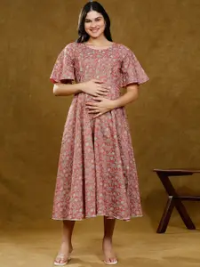 DUMMY SHAPE Women Printed Flared Sleeves Floral Maternity Kurta