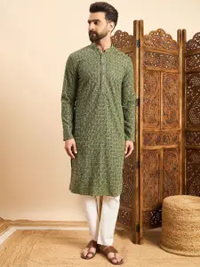 House of Pataudi Embroidered Mandarin Collar Ethnic Wear Kurta