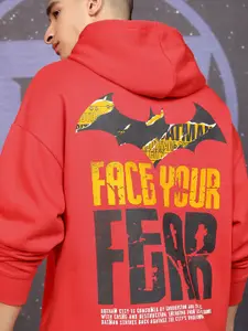 HIGHLANDER Men Warner Bros Batman Printed Hooded Oversized Pullover Sweatshirt