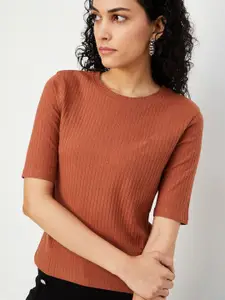 max Women Self Design Round Neck Cotton T-shirt