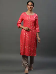 AURELIA Women Geometric Printed Thread Work Kurta