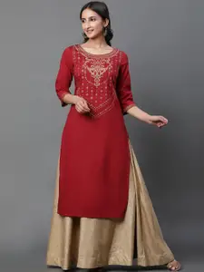 AURELIA Women Ethnic Motifs Yoke Design Thread Work Kurta