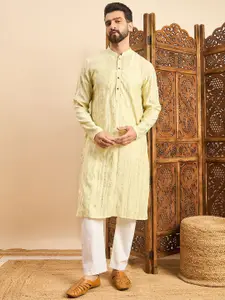 House of Pataudi Sequin Detailed Mandarin Collar Ethnic Wear Kurta