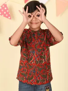 Fabindia Boys Ethnic Motifs Printed Cold-Shoulder Sleeves Thread Work Kurta