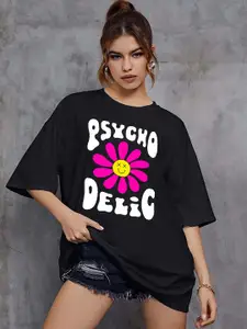 London Hills Women Printed Drop-Shoulder Sleeves Oversized T-shirt