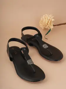 Luxyfeel Women Embellished T-Strap Flats